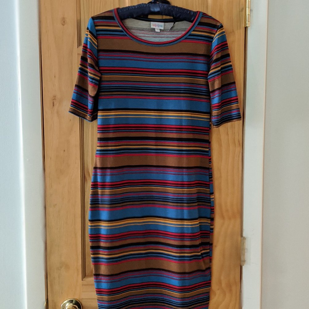LuLaRoe multi-color striped Julia dress, size XS